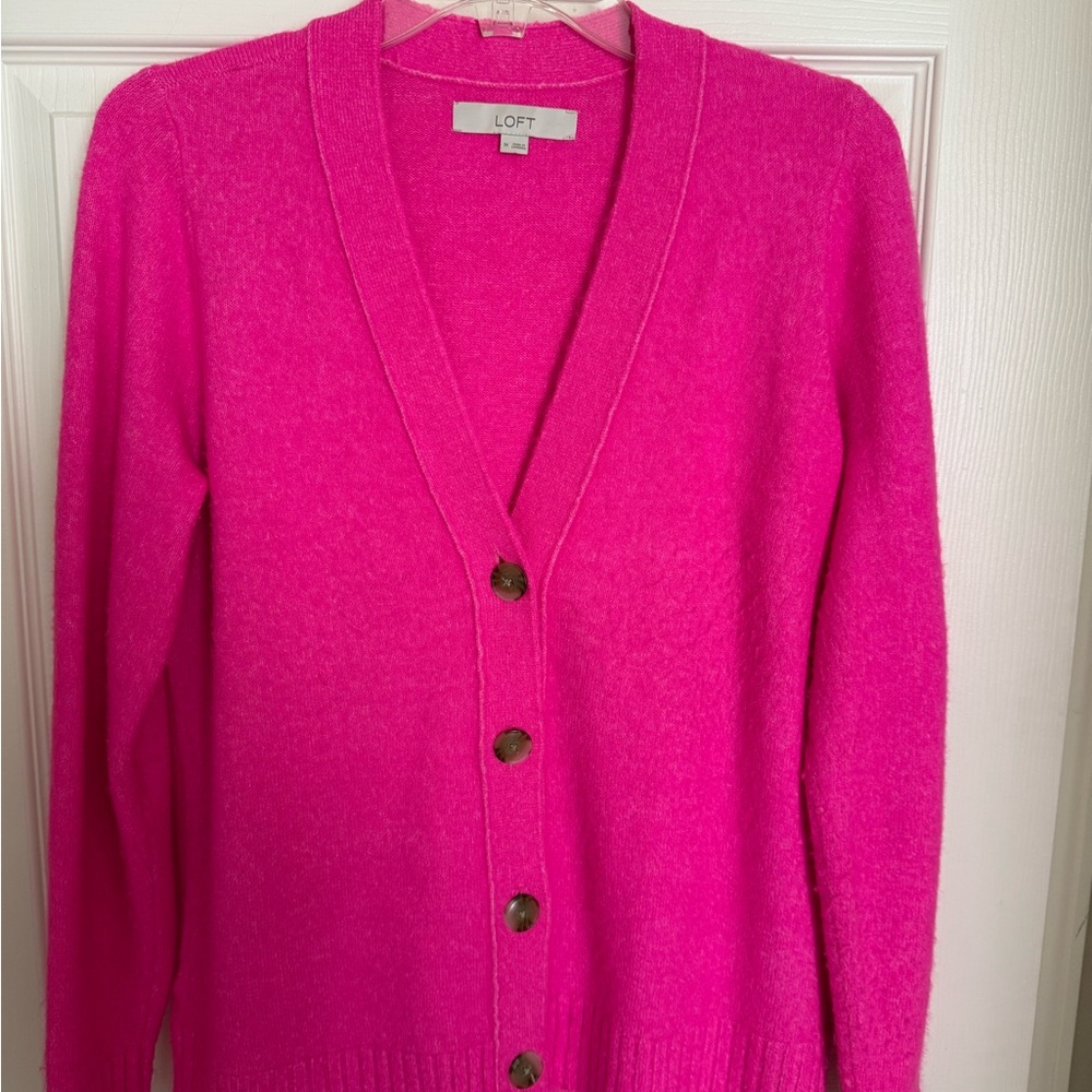 LOFT Fuchsia Button-Up Cardigan